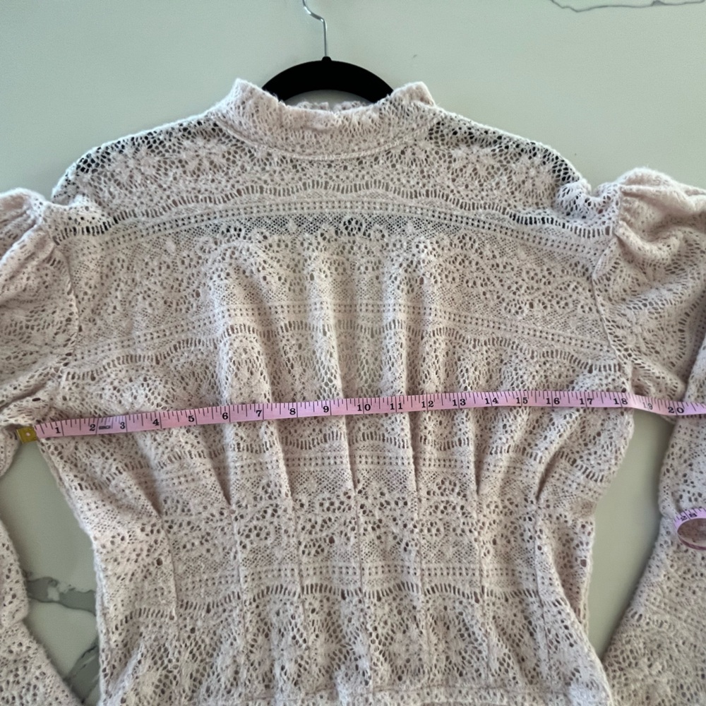 Free People - Rare - Blush Pink Sheer Lace-Like Sweater w/ Mock Neck & Open Back - Picture 7 of 9